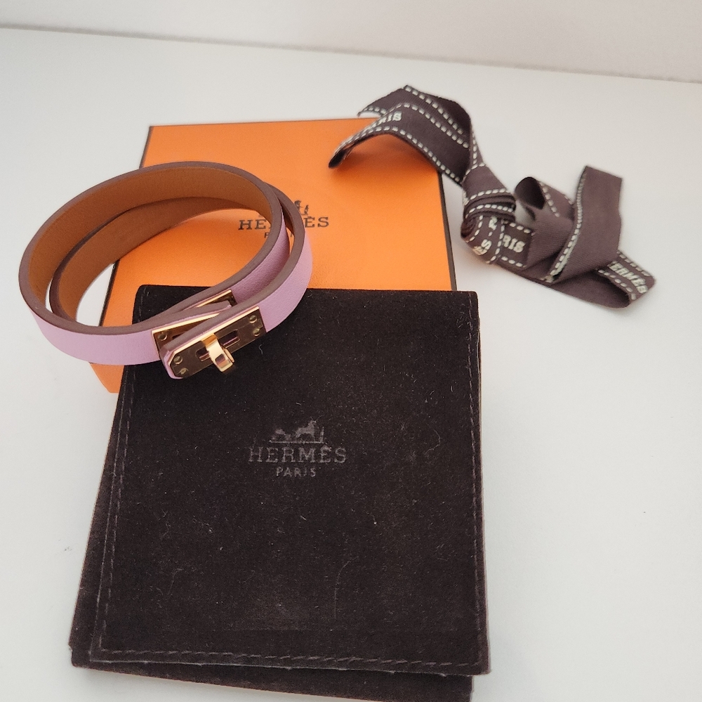 *SOLD* Hermes Pink Leather Bracelet Full Inclusion - Picture 1 of 5